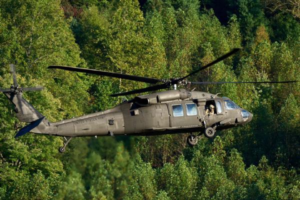 Blackhawk landing in Erwin, TN helping with flood relief.